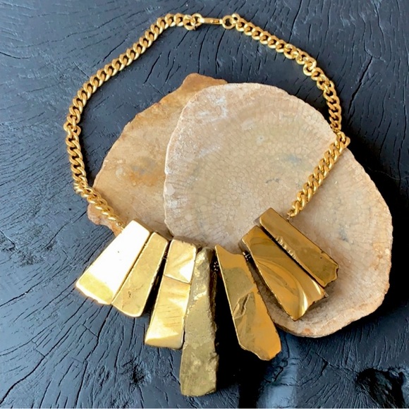 Gold Pyrite Statement Necklace - Picture 2 of 4
